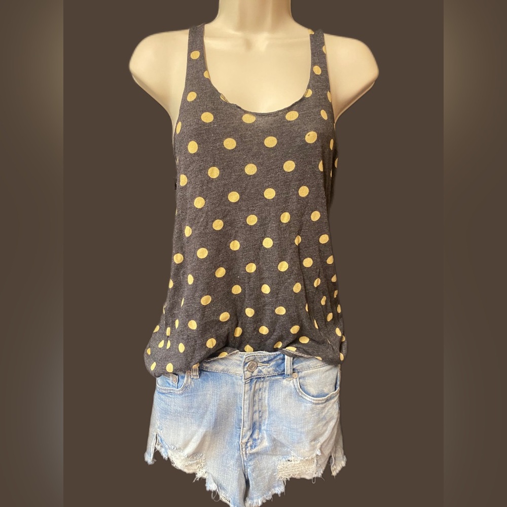 ALTERNATIVE Charcoal and Tan Polka Dot Tank Medium